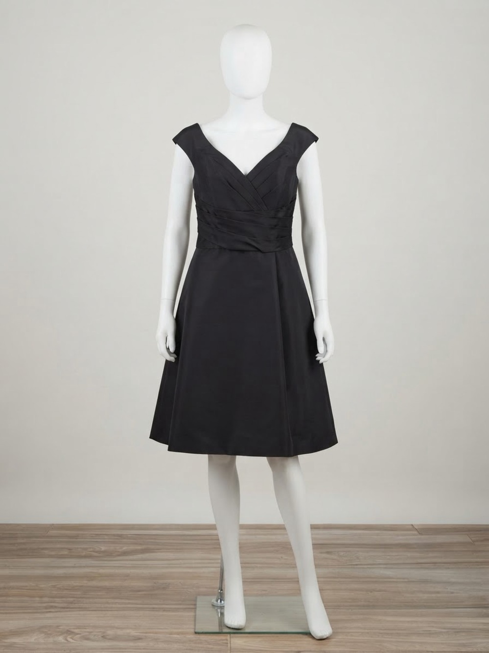 David's Bridal Black V-Neck A-Line Midi Dress